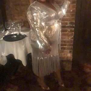 Fashion Nova Silver Metallic Dress